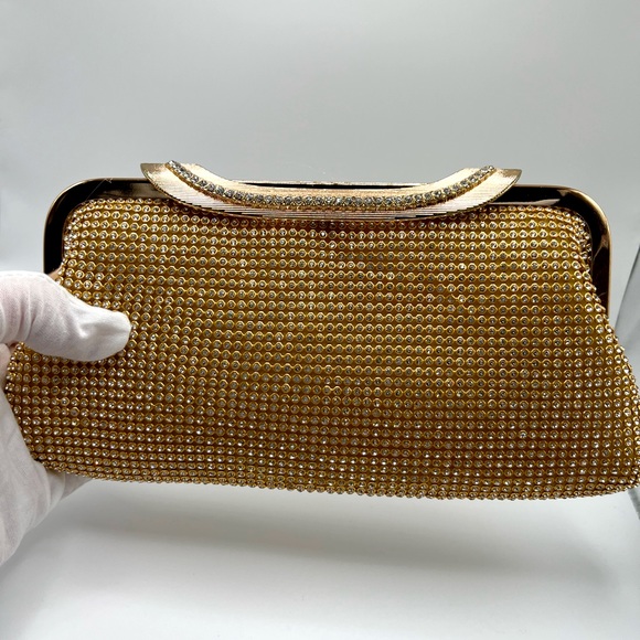 Gold Rhinestone Mesh Fabric Soft Evening Clutch Bag